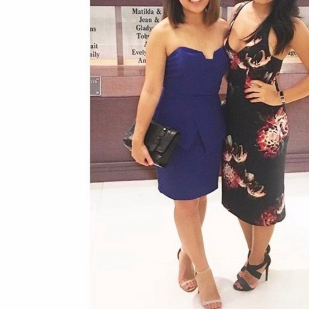 Adelyn Rae Cobalt Blue Strapless Peplum Dress